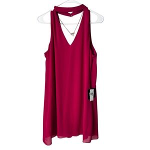 By & By Raspberry Pink Choker V-Neck Dress with Attached Necklace XL NWT